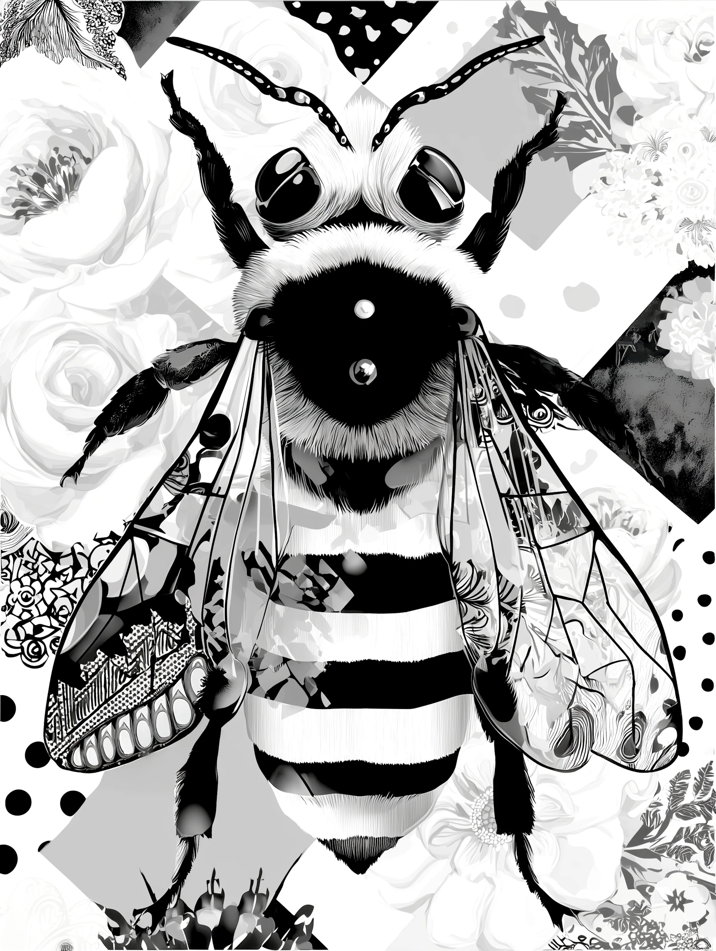 Free printable bee coloring page for adults featuring striped bee